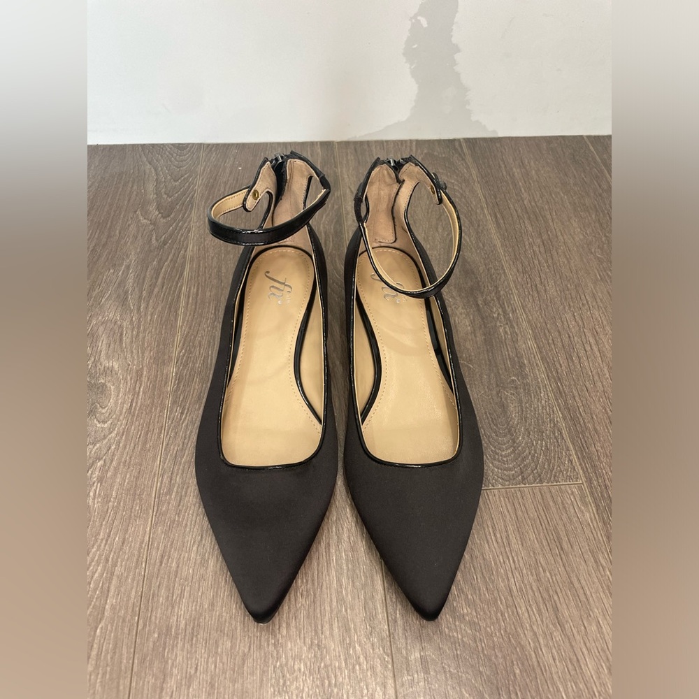 The Fix Black Satin Flats with Ankle Strap / size 7